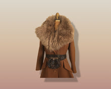 Load image into Gallery viewer, 60’s Caramel Lilli Ann Shearling Fit and Flare Princess Coat with Belt Clutch Purse Set Beaded