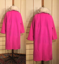 Load image into Gallery viewer, Vintage 60s Pink Lilli Ann Wool Coat with Fox Fur Collar Princess Mod Audrey Hepburn Jackie Kennedy Flexible Size Loose Fit