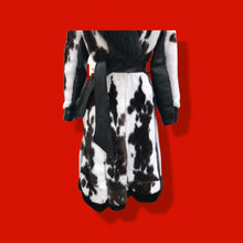 Load image into Gallery viewer, Couture  New Jaguar Mink Fox Fur Lamb Leather Princess Scalloped Coat Black and White Brand New
