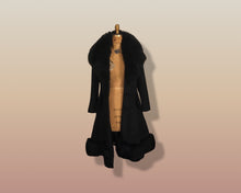 Load image into Gallery viewer, 60’s Black Coat Vintage Lilli Ann Fit and Flare Shearling Pinup Princess Beaded Belt