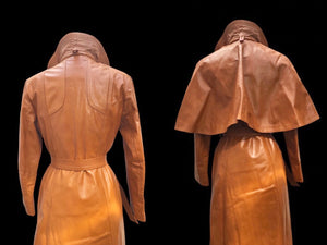 Vintage Leather Cape Coat Butterscotch Trench Spy