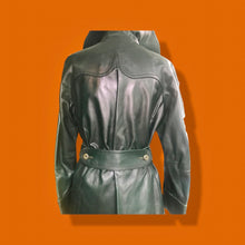 Load image into Gallery viewer, Deadstock 70’s Leather Forest Green Trench Spy Coat
