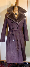 Load image into Gallery viewer, 70s Suede Sheepskin Shearling Saks Fifth Ave Brown Penny Lane Coat Princess Fit and Flare Almost Famous Small Medium Boho Hippy Bohemian