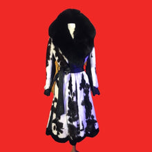 Load image into Gallery viewer, Couture  New Jaguar Mink Fox Fur Lamb Leather Princess Scalloped Coat Black and White Brand New