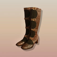 Load image into Gallery viewer, 60’s 70’s Suede and Leather Gladiator Boots with Gold Buckle Hardware Rare Size 7-8.5