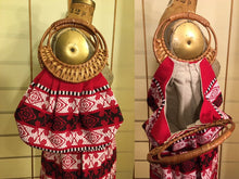 Load image into Gallery viewer, Vintage 70s Matching Skirt and Purse Set Ethnic South American Red White Cotton with Wicker Handle Bag up to 36" Waist Skirt Boho Brocade