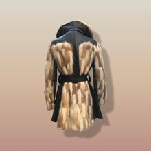 Load image into Gallery viewer, Mosaic mink and Leather in Cappuccino Cream and Chocolate Belted Patchwork Vintage 60’s Coat Jacket