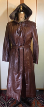 Load image into Gallery viewer, 70s Leather Hooded Coat Spy Plaid Trench Boho Chic M/L