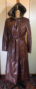 70s Leather Hooded Coat Spy Plaid Trench Boho Chic M/L