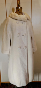 60s Lilli Ann White Swing Mink Double Breasted Wool Coat Flexible Size S/M