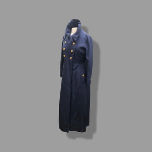 60’s Long Blue Trench Coat Full Length Double Breasted Waterproof Wood Design