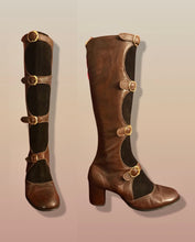 Load image into Gallery viewer, 60’s 70’s Suede and Leather Gladiator Boots with Gold Buckle Hardware Rare Size 7-8.5