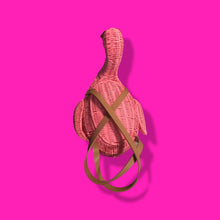 Load image into Gallery viewer, Flamingo Deadstock Wicker Coral Pink Weaved Bag with Leather Strap Basket Purse Picnic Basket