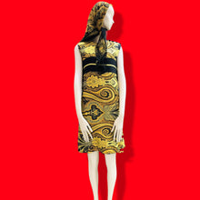 Load image into Gallery viewer, 60’s Silky Set Shift Dress Marching Scarf Navy Gold