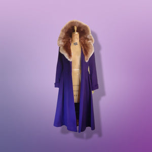 40’s Vintage Purple Coat with Massive Mouton Ombré Collar Fit and Flare “New Look” Post World War II