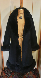 Black Suede 70s Shearling Leather Penny Lane Coat Almost Famous S/M Mid Length Boho Goth Hippy Princess