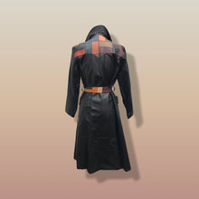 Load image into Gallery viewer, 70’s Black Patchwork Leather Trench Coat Spy