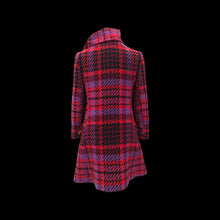 Load image into Gallery viewer, 60’s Coat Pink Purple Red Plaid Thick Woven Wool Attached Scarf