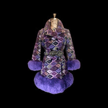 Load image into Gallery viewer, 60’s Purple Tapestry Carpet Coat Purple Shearling Mod Boho Penny Lane