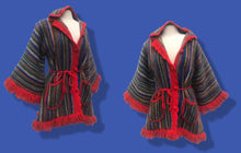 Load image into Gallery viewer, Red Columbian Peruvian Wool Hand Knit vintage Jacket Sweater 70’s Red Stripe Blanket Sweater