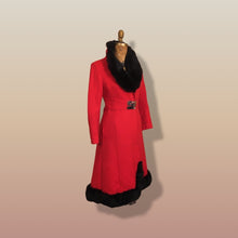 Load image into Gallery viewer, 60’s Mod Red Wool and Fur Trim with Metal Belt Buckle