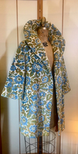 Load image into Gallery viewer, Woman's Vintage Coat-- 60s Blue Tapestry Swing Floral Carpet Brocade Wool Needlepoint Princess Pinup Mod Coat Spring Winter Fall