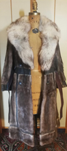 Load image into Gallery viewer, Mink, Leather Fox Fur Trench Coat S/M Mod Hippy Chic Boho Princess Fit and Flare Double Breasted