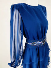 Load image into Gallery viewer, Vintage Dress Multi Tiered  by I Magnin Studio 54 70’s 80’s does 40’s Style Chiffon Beaded Dress