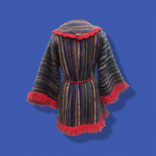 Load image into Gallery viewer, Red Columbian Peruvian Wool Hand Knit vintage Jacket Sweater 70’s Red Stripe Blanket Sweater