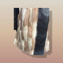 Load image into Gallery viewer, Mosaic mink and Leather in Cappuccino Cream and Chocolate Belted Patchwork Vintage 60’s Coat Jacket