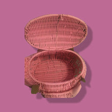 Load image into Gallery viewer, Flamingo Deadstock Wicker Coral Pink Weaved Bag with Leather Strap Basket Purse Picnic Basket
