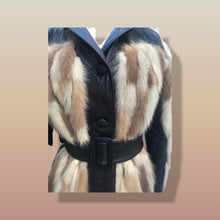 Load image into Gallery viewer, Mosaic mink and Leather in Cappuccino Cream and Chocolate Belted Patchwork Vintage 60’s Coat Jacket