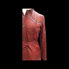 Load image into Gallery viewer, 70’s Leather Coat Chevron Trench Orange Warm Colors Fall Winter