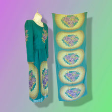 Load image into Gallery viewer, 70’s 80’s I Magnin Chiffon Dress Scarf Set Teal/Purple/Yellow