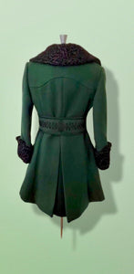 60’s Green Wool Peacoat Lamb swakara Persian lamb belted