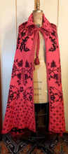 Load image into Gallery viewer, Vintage 70s Full Length Reversible Embroidered Cape- Red and Black Holiday Valentine's Day Victorian Gothic Romantic One Size For All