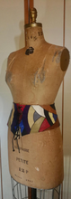 Load image into Gallery viewer, Leather Vintage Patchwork Cinch Corset Belt 70s Purple Red Blue Color Block Mosaic Small Extra Small Goth Hippy medium
