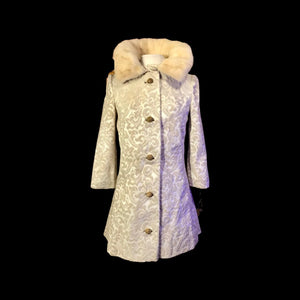 60’s LIlli Ann Tapestry Brocade Coat with Mink Collar Wedding Holiday