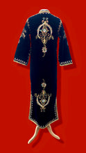 Load image into Gallery viewer, 60s 70s MUSEUM Collectible Vintage Royal Velvet Cleopatra Overcoat and Tunic Set Duster Hand Embroidered Pearls Exotic Persian Fashion History Ottoman Empire