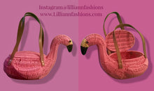 Load image into Gallery viewer, Flamingo Deadstock Wicker Coral Pink Weaved Bag with Leather Strap Basket Purse Picnic Basket