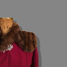 Load image into Gallery viewer, Vintage 40’s Coat Cranberry Red with Fur Trim and Wool