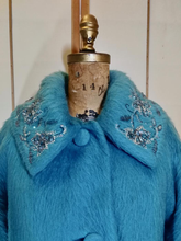 Load image into Gallery viewer, Lilli Ann Swing Mohair Blue Aqua Turquoise Hand Beaded Jeweled Embroidered Wool Luxury S/M/L Pinup 50s 60s Mad Men Mod