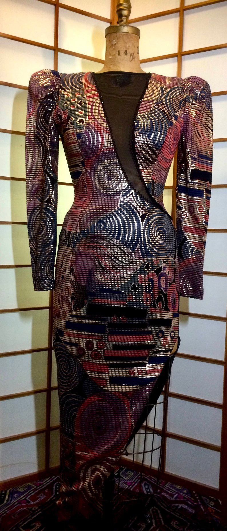 80s 90s Dress Asian Mosaic Metallic Dress Copper Metallic Italian Made High Glam Couture Shiny Dress Xs 80s 90s Dress Asian Mosaic Metallic Dress Copper Metallic Italian Made High Glam Couture Shiny Dress Xs