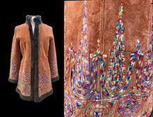 Load image into Gallery viewer, Suede Embroidered Penny Coat with Sherpa