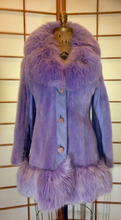 Load image into Gallery viewer, Purple Lavender Fur Coat Mod 60's 1960s Vintage Mink Leather Fox Fur Coat Rhinestone XS/S Russian Princess Penny Lane Almost Famous