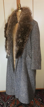 Load image into Gallery viewer, Tweed Oversized Long Coat with Fur Collar, 80s 90s Vibe Women Free Size, Possible Unisex