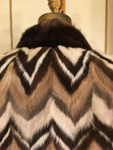 Load image into Gallery viewer, Vintage Mink Coat Mosaic “Patchwork” Intarsia Zigzag Chevron “Mocha Coffee” Swirl Tuxedo Style