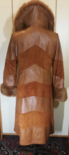 Load image into Gallery viewer, 70s Buttery Soft Kid Leather Brown Suede Chevron Shearling S/M Penny Lane Duster