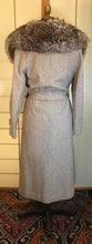 Load image into Gallery viewer, Vintage 70s Women&#39;s Coat Herringbone Wool Pattern MASSIVE Shearling Collar Fit Flare
