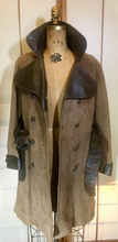Load image into Gallery viewer, Mod 60s Suede and Leather Peacoat Trench Double Breasted Fit Flare Princess Twiggy S/M